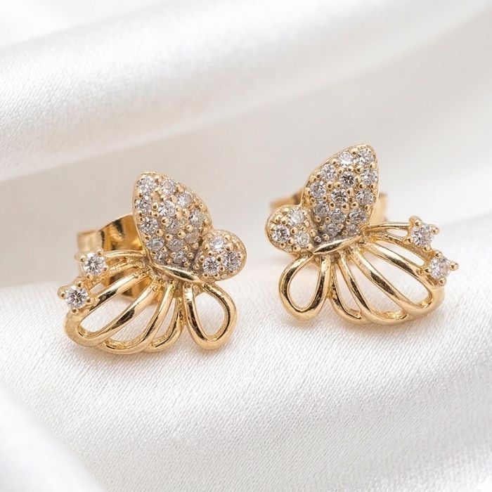 Aritos De Mariposa Chapados En Oro De 18K