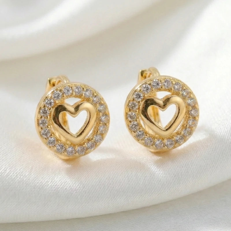 Argollas De Corazón Enchape De Oro De 18K