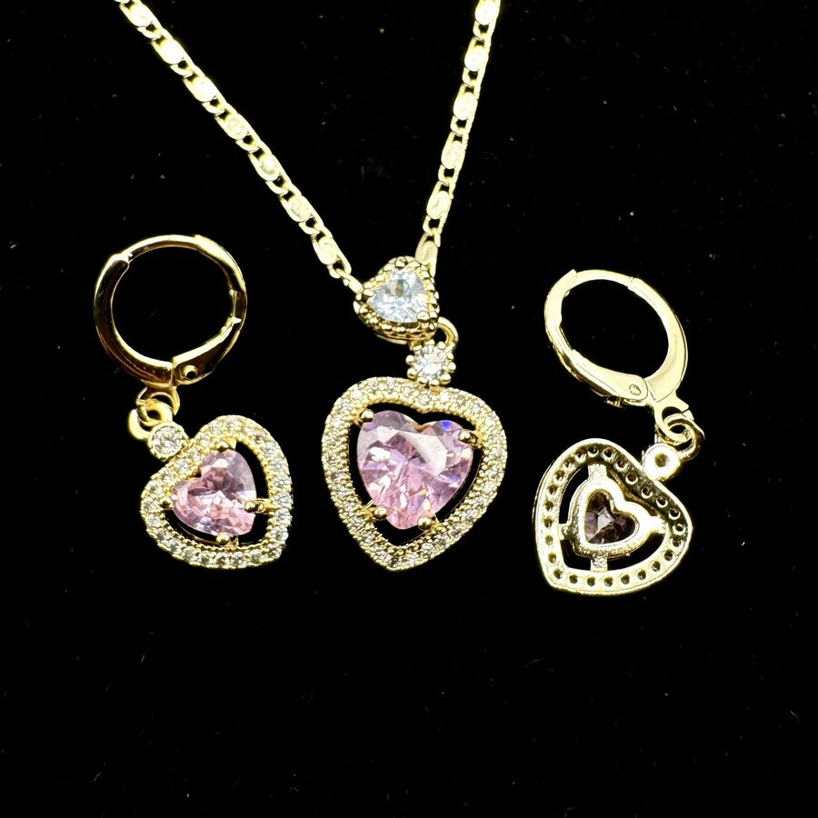 Set Premium Corazón De Rosas De Cadena y Aritos