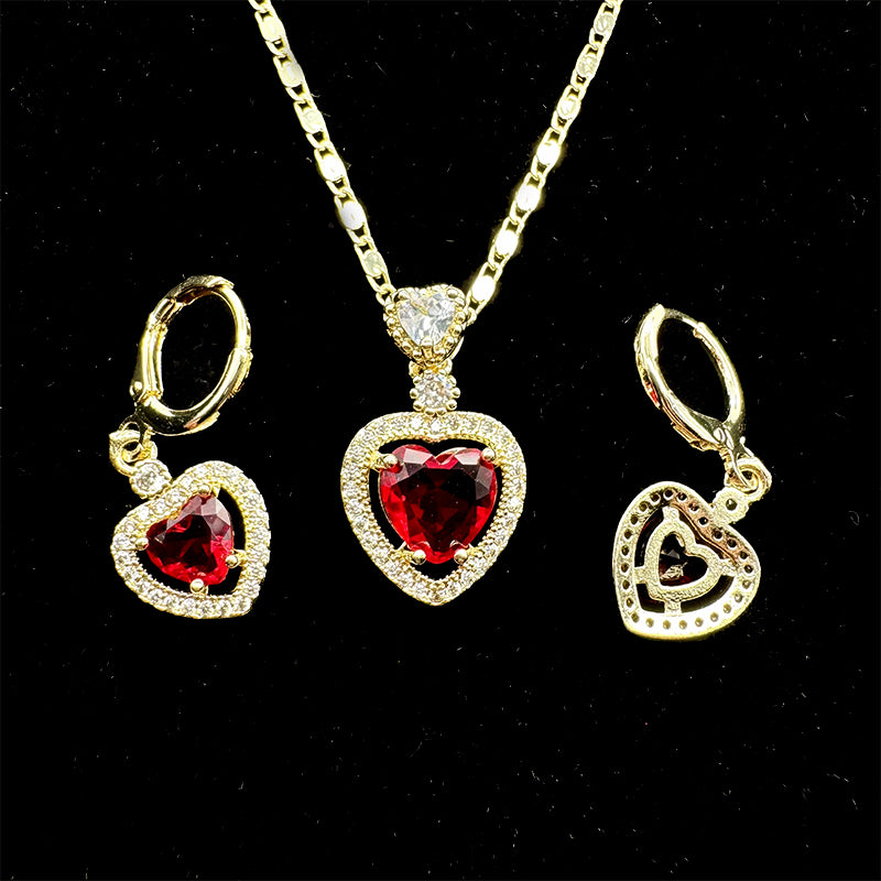 Set Premium Corazón De Amor De Cadena y Aritos