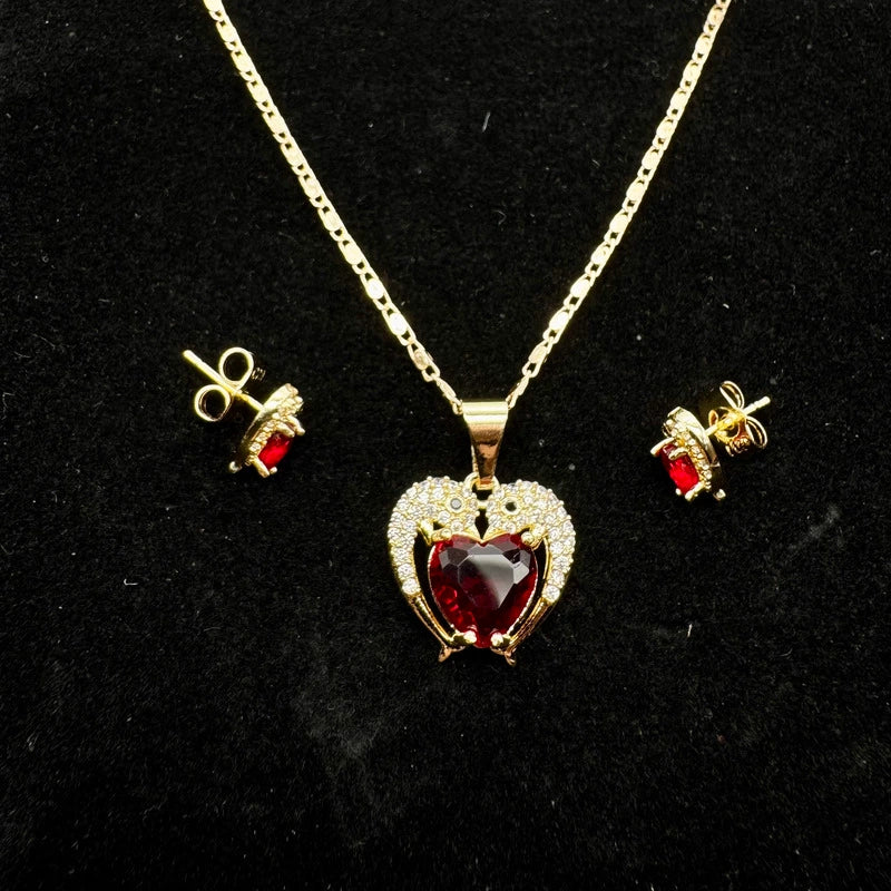 Set Premium Corazón De Delfín De Cadena y Aritos