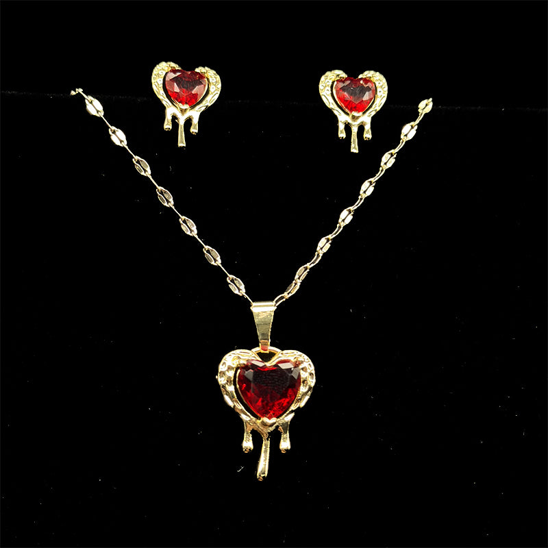 Set Premium Corazón Rojo De Cadena y Aritos