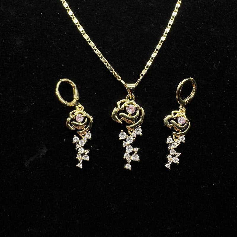 Set Premium Rosas De Amor Cadena y Aritos