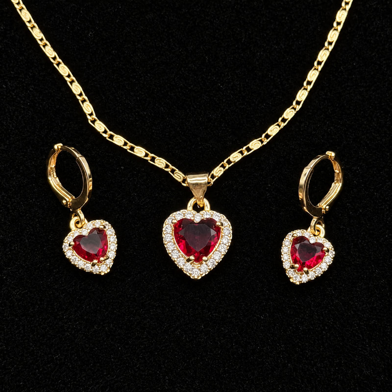 Set Premium Corazón De Amor De Cadena y Aritos