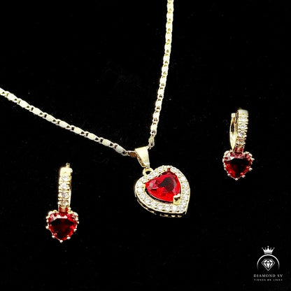 Set Premium Corazón De Amor De Cadena y Aritos