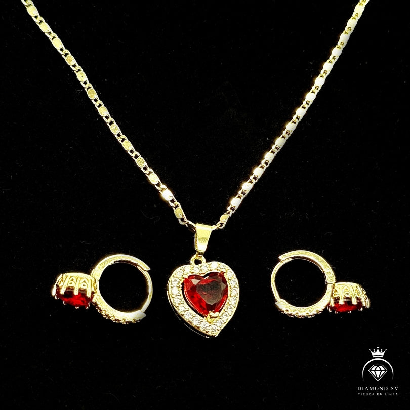 Set Premium Corazón De Amor De Cadena y Aritos