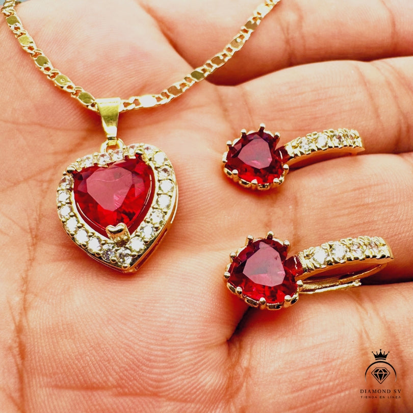 Set Premium Corazón De Amor De Cadena y Aritos