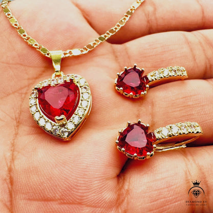 Set Premium Corazón De Amor De Cadena y Aritos