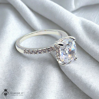 Anillo De Plata De Ley 925 Con Piedra De 3 Ct