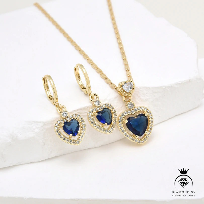 Set Premium Corazón Del Mar De Cadena y Aritos