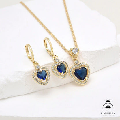 Set Premium Corazón Del Mar De Cadena y Aritos