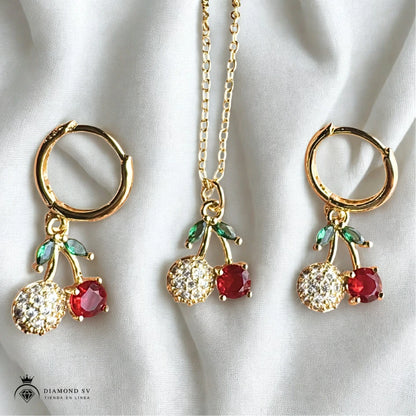 Set Premium De Cadena y Aritos De Cereza