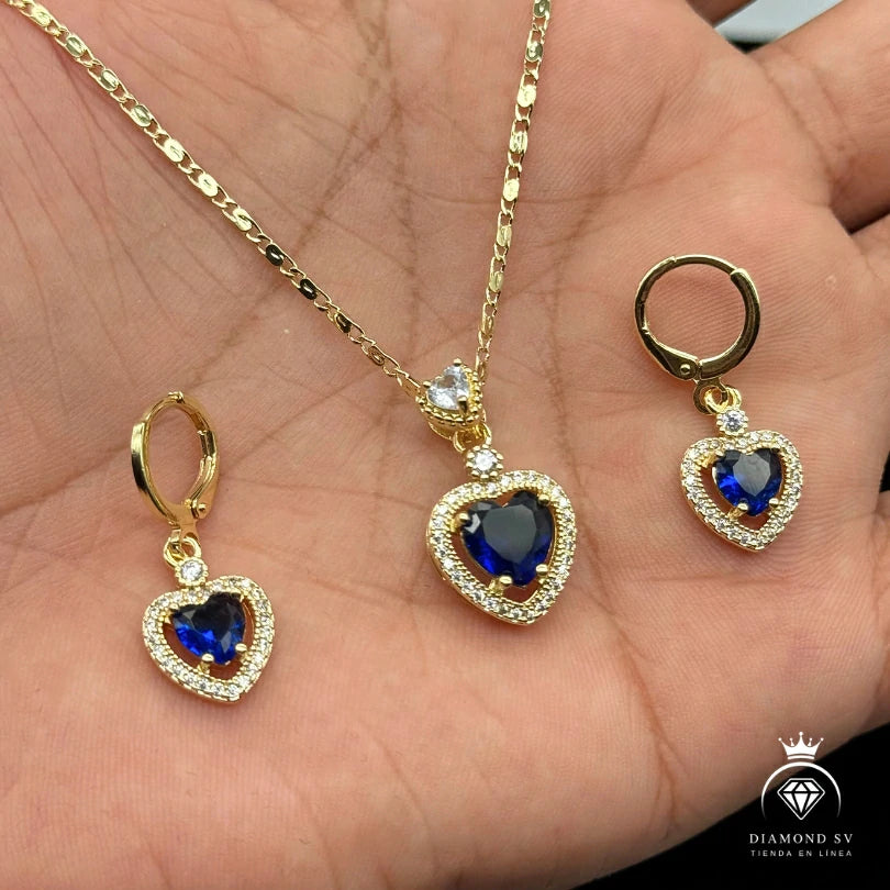 Set Premium Corazón Del Mar De Cadena y Aritos