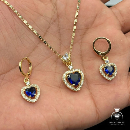 Set Premium Corazón Del Mar De Cadena y Aritos