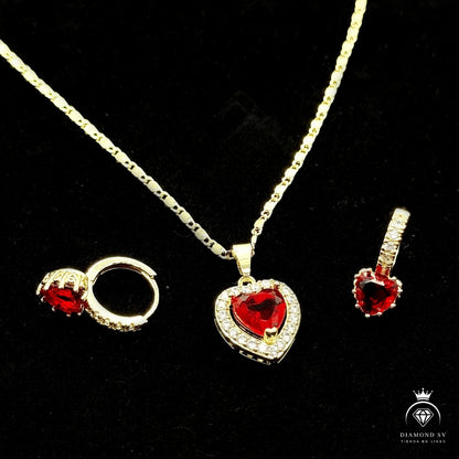 Set Premium Corazón De Amor De Cadena y Aritos