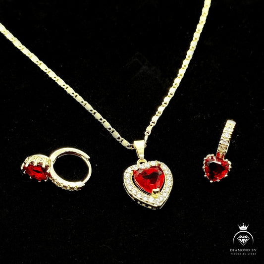 Set Premium Corazón De Amor De Cadena y Aritos