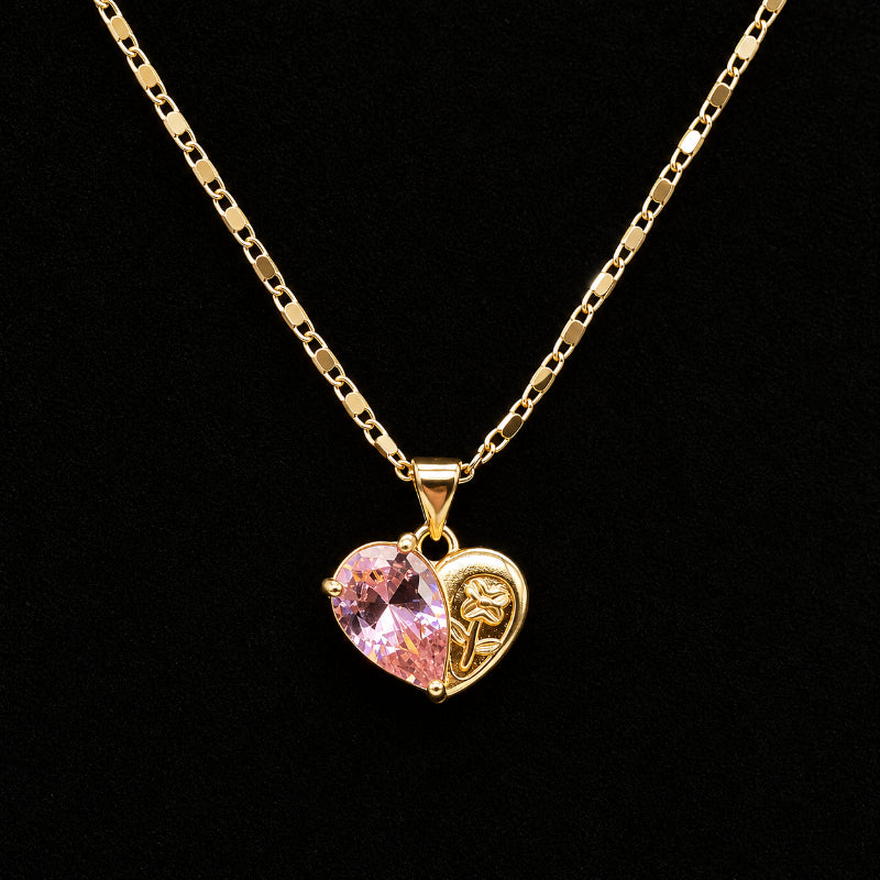 Set Premium Corazón Rosa De Cadena y Aritos