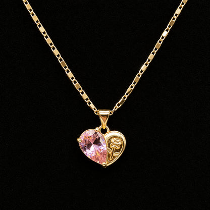 Set Premium Corazón Rosa De Cadena y Aritos