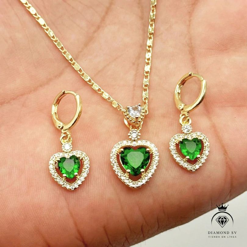 Set Premium Corazón Del Bosque De Cadena y Aritos