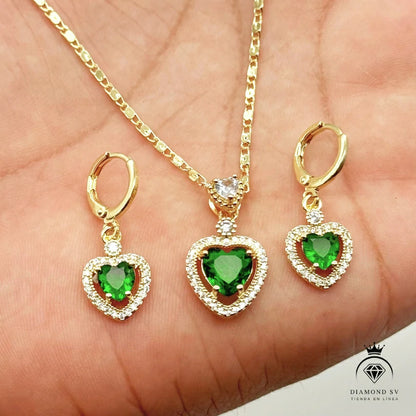Set Premium Corazón Del Bosque De Cadena y Aritos