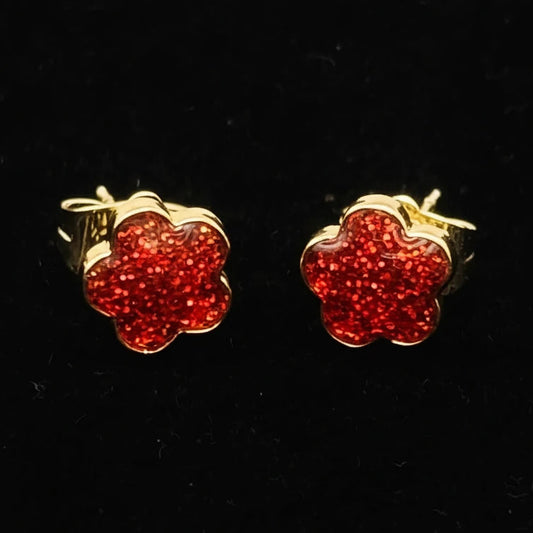 Aritos De Flor Rojo Brillante