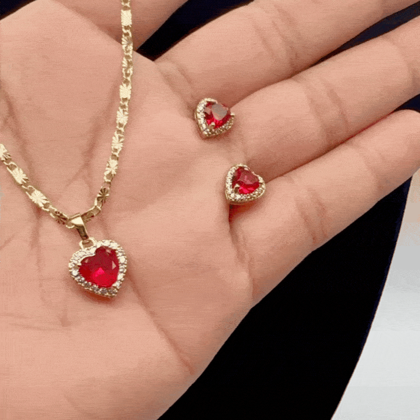 Set Premium Corazón De Amor De Cadena y Aritos