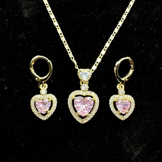 Set Premium Corazón De Rosas De Cadena y Aritos