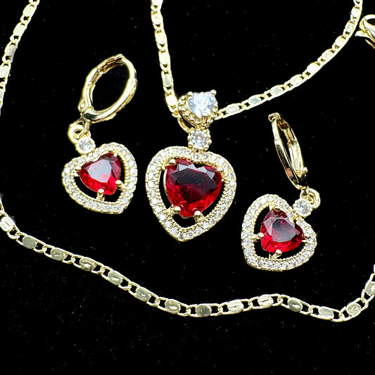 Set Premium Corazón De Amor De Cadena y Aritos