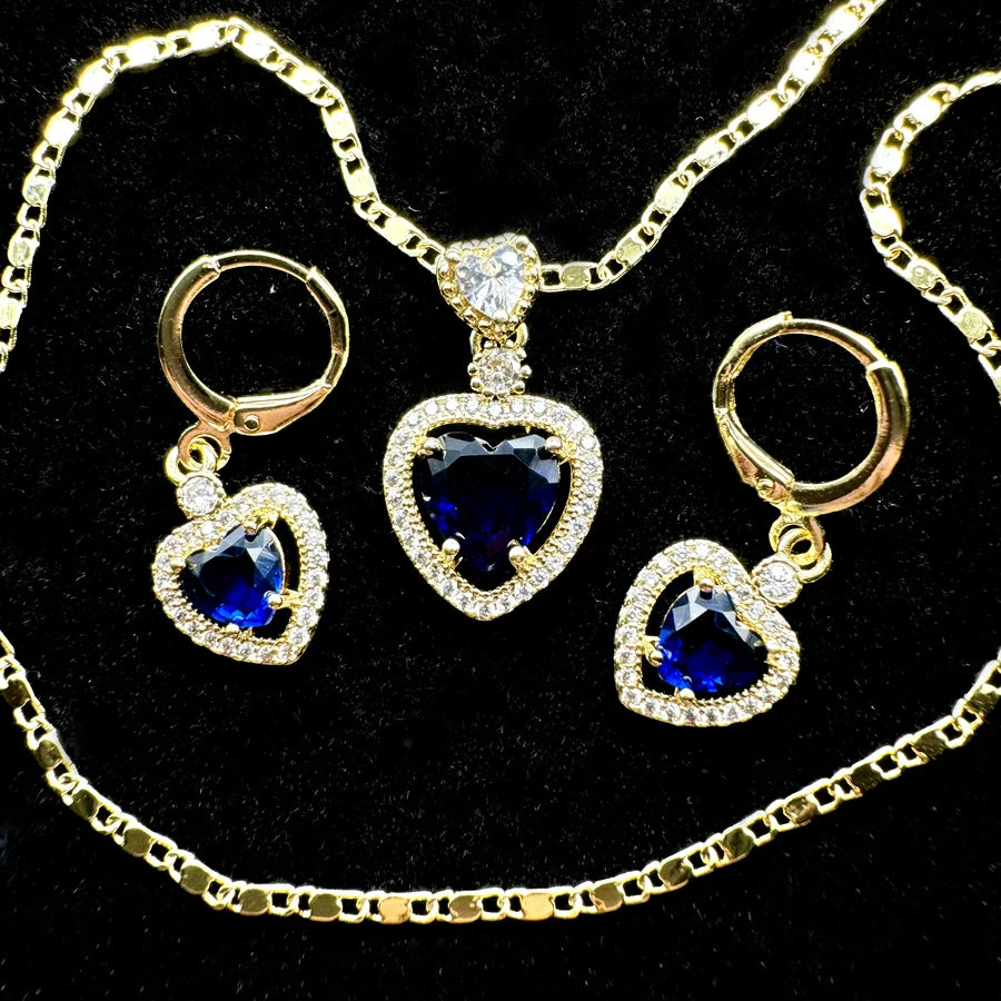 Set Premium Corazón Del Mar De Cadena y Aritos