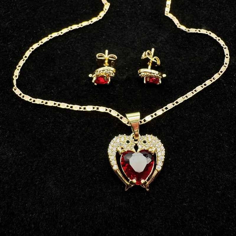 Set Premium Corazón De Delfín De Cadena y Aritos