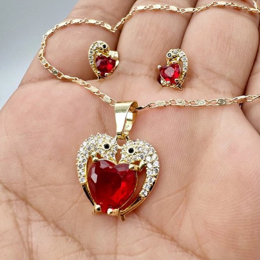 Set Premium Corazón De Delfín De Cadena y Aritos