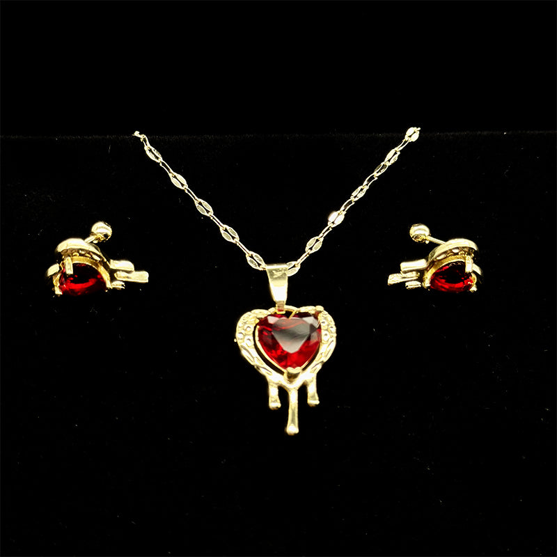 Set Premium Corazón Rojo De Cadena y Aritos