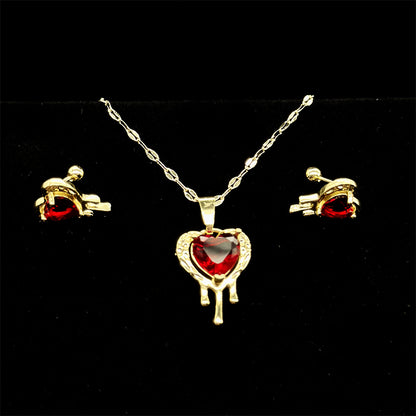 Set Premium Corazón Rojo De Cadena y Aritos