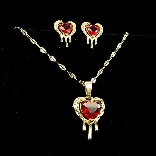 Set Premium Corazón Rojo De Cadena y Aritos