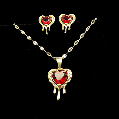 Set Premium Corazón Rojo De Cadena y Aritos