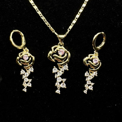 Set Premium Rosas De Amor Cadena y Aritos