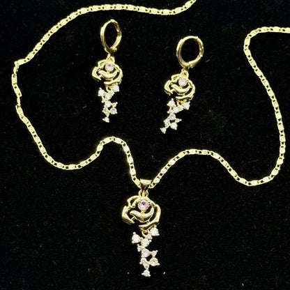 Set Premium Rosas De Amor Cadena y Aritos