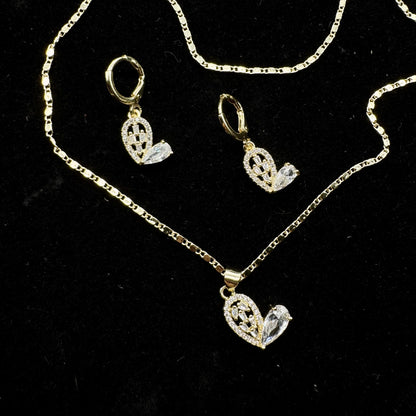 Set Premium Corazón De Amor Cadena y Aritos