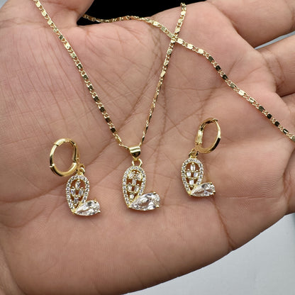 Set Premium Corazón De Amor Cadena y Aritos