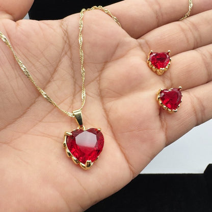 Set Premium Corazón De Amor De Cadena y Aritos