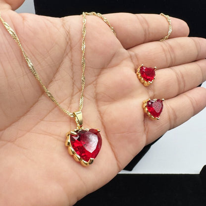 Set Premium Corazón De Amor De Cadena y Aritos