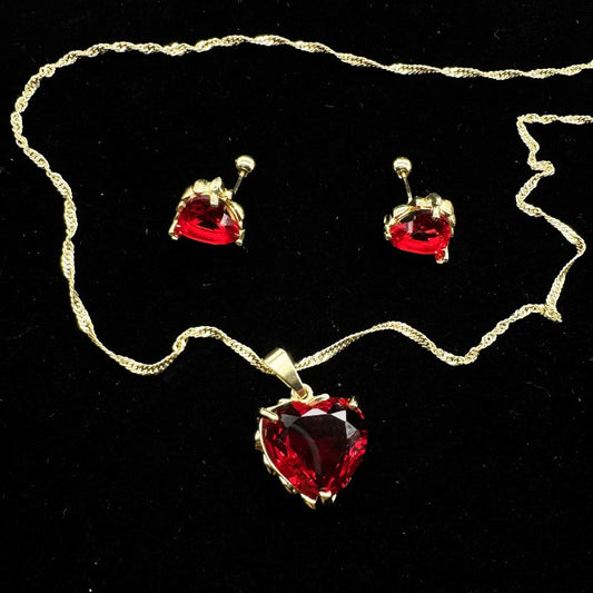 Set Premium Corazón De Amor De Cadena y Aritos