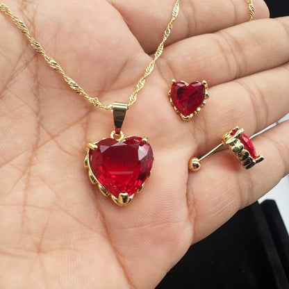 Set Premium Corazón De Amor De Cadena y Aritos