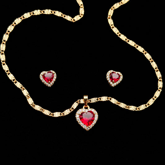 Set Premium Corazón De Amor De Cadena y Aritos