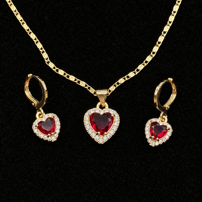 Set Premium Corazón De Amor De Cadena y Aritos