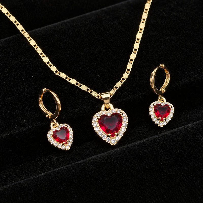 Set Premium Corazón De Amor De Cadena y Aritos