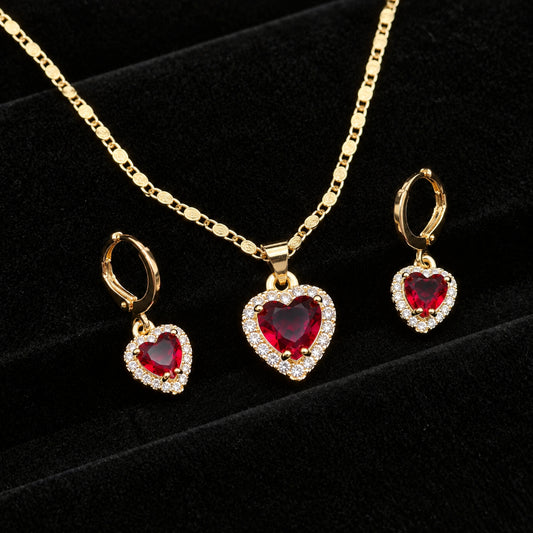 Set Premium Corazón De Amor De Cadena y Aritos