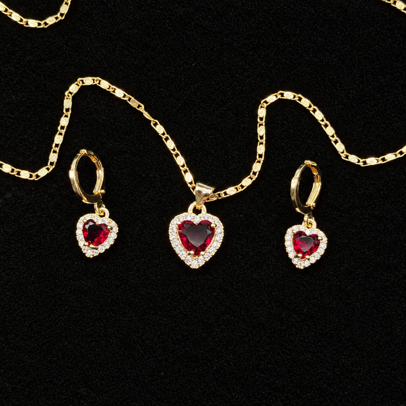 Set Premium Corazón De Amor De Cadena y Aritos