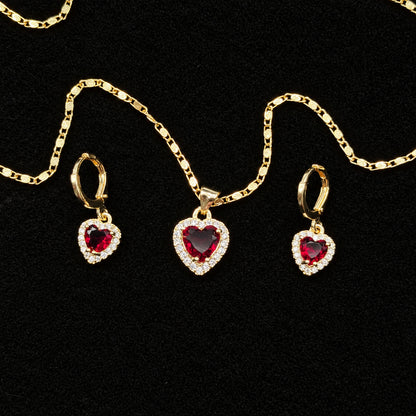 Set Premium Corazón De Amor De Cadena y Aritos
