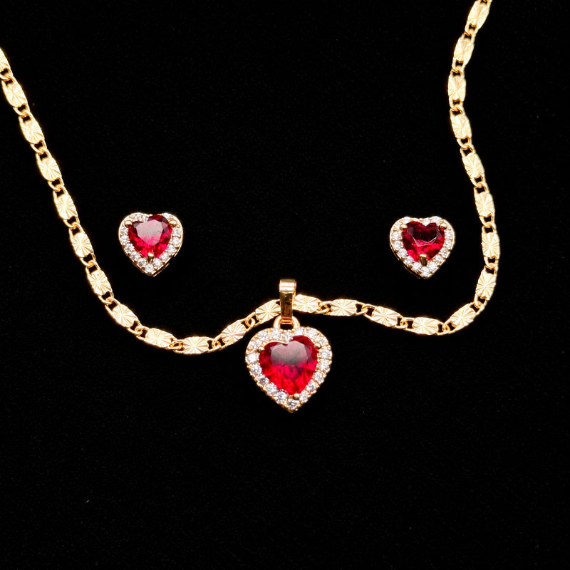 Set Premium Corazón De Amor De Cadena y Aritos